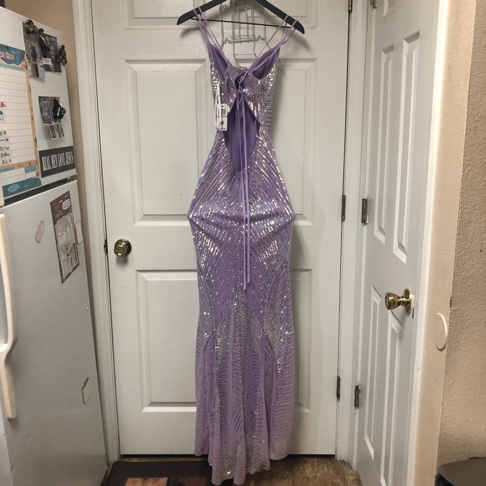 B. Darlin Elegant Purple Mermaid/Trumpet Sequin Gown - Picture 8 of 16